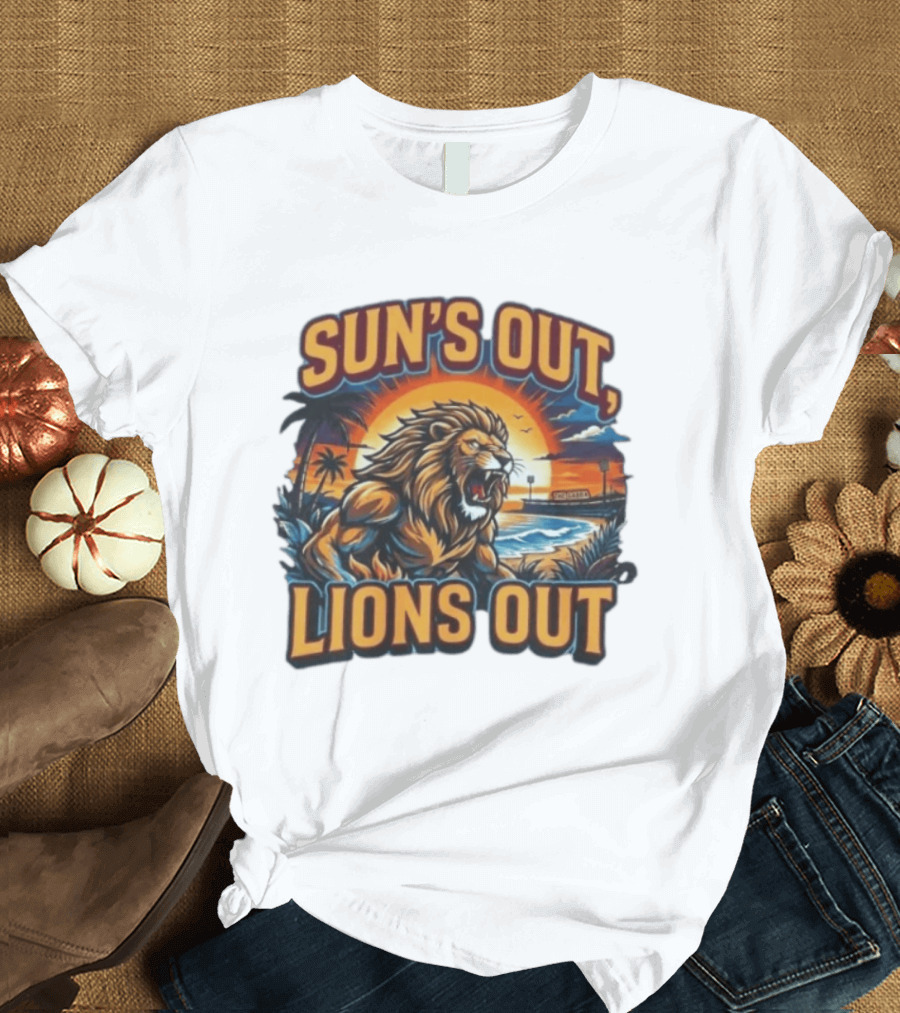 Sun's Out Lions Out Brisbane Lions Bold Tropical Roar T-Shirt