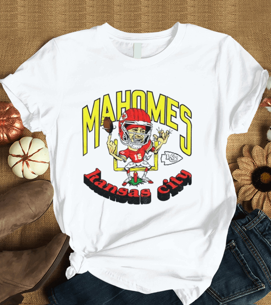 Mahomes Kansas City Chiefs Caricature Player Touchdown Celebration T-Shirt