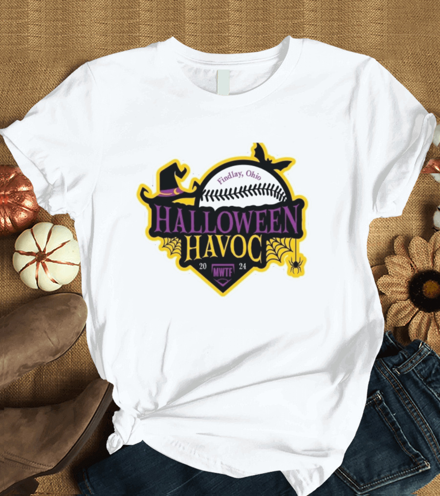 Findlay Ohio Halloween Havoc 2024 Softball MWTF Spooky Witch Hat Spider Web T-Shirt