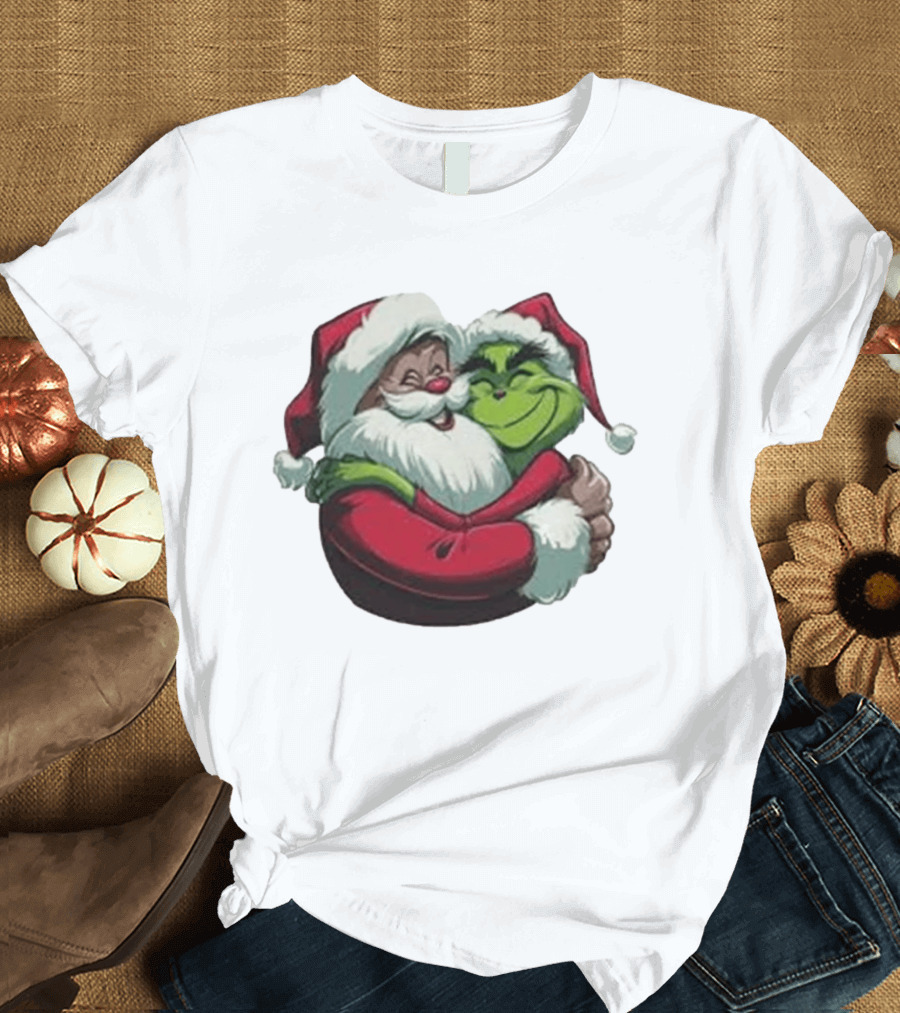 Grinch And Santa Embrace Christmas Magnet T-Shirt