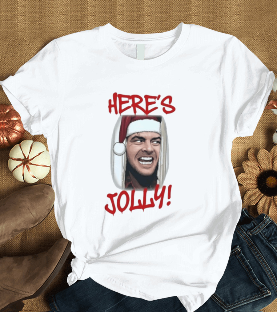 Jack Nicholson Here's Jolly Christmas Horror Santa Hat T-Shirt