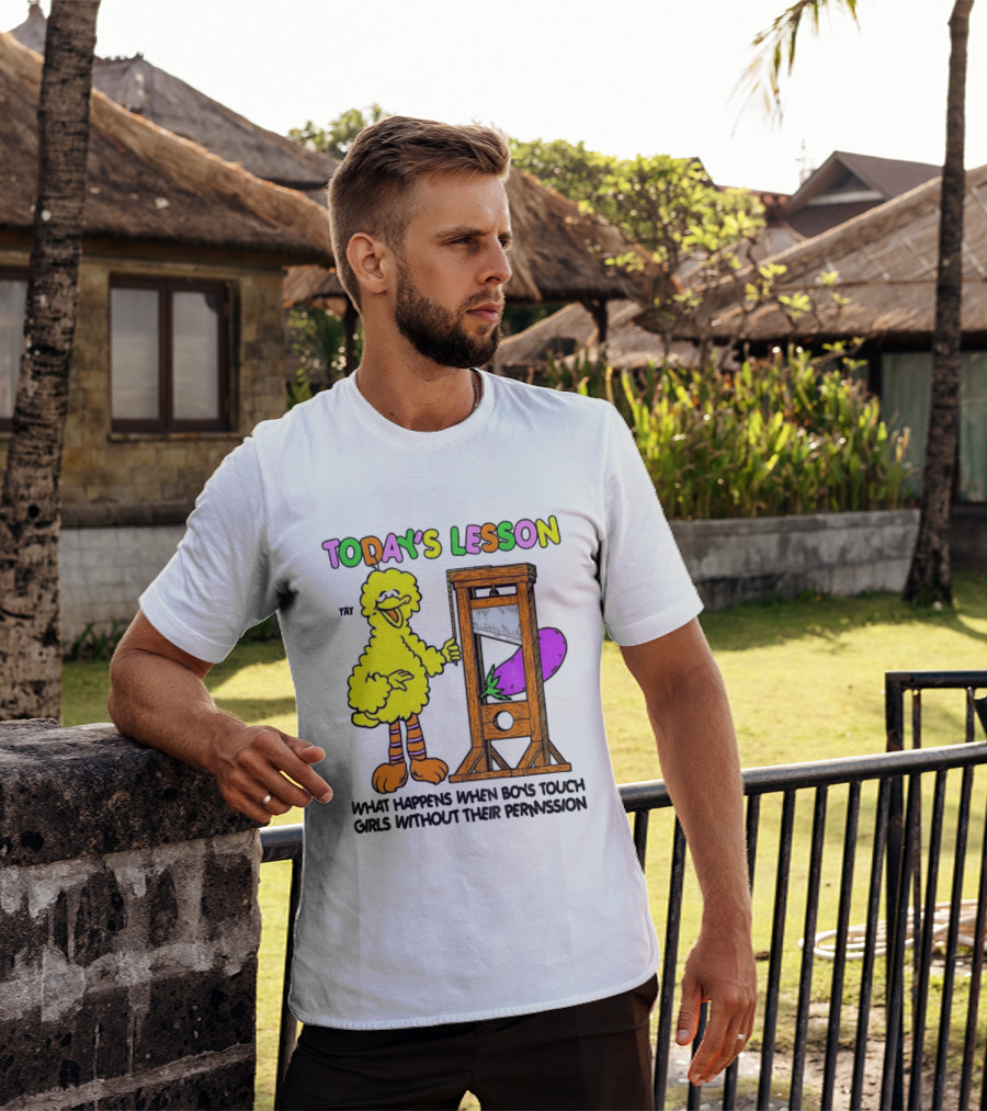 Today's Lesson What Happens When Boys Touch Girls Without Their Permission Big Bird And Guillotine T-Shirt