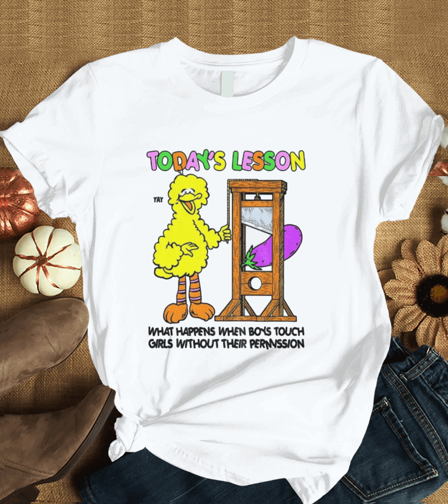 Today's Lesson What Happens When Boys Touch Girls Without Their Permission Big Bird And Guillotine T-Shirt
