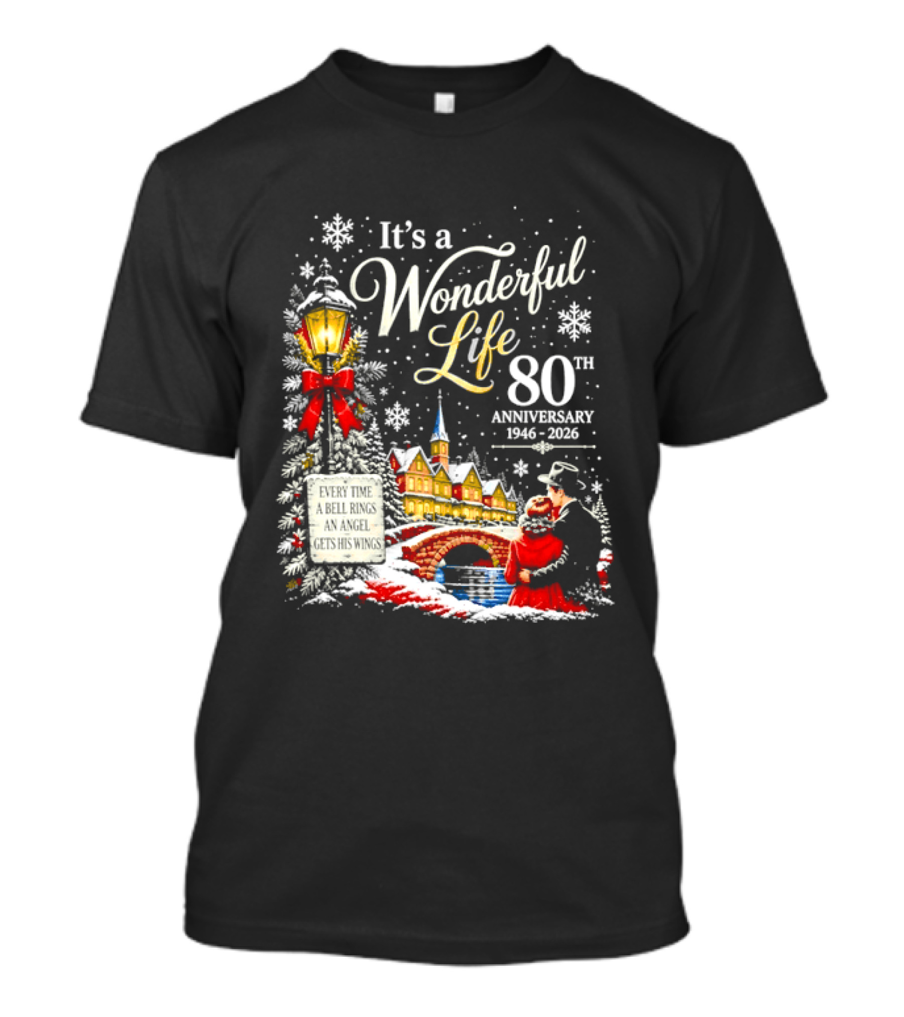It's A Wonderful Life 80th Anniversary 1946 2026 Christmas Village Scene Snowflakes Lantern T-Shirt