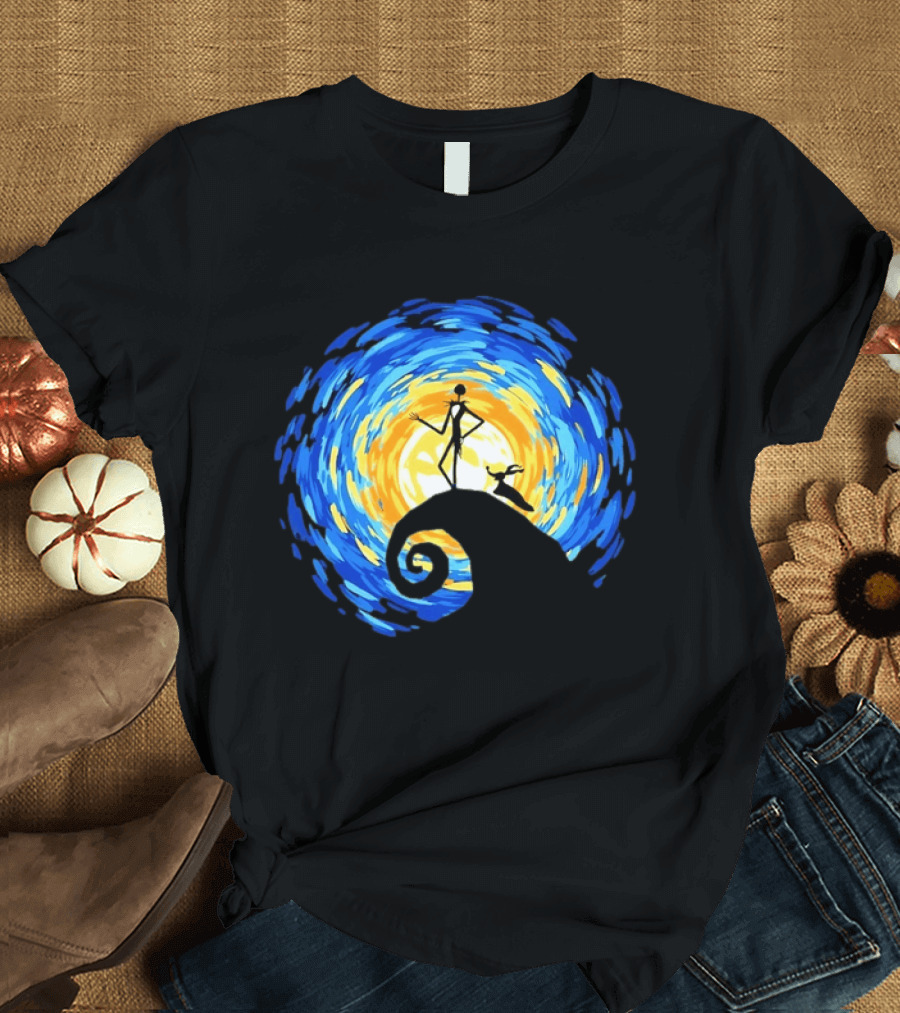 Jack Skellington Zero Halloween Starry Night Scene Inspired By Van Gogh T-Shirt