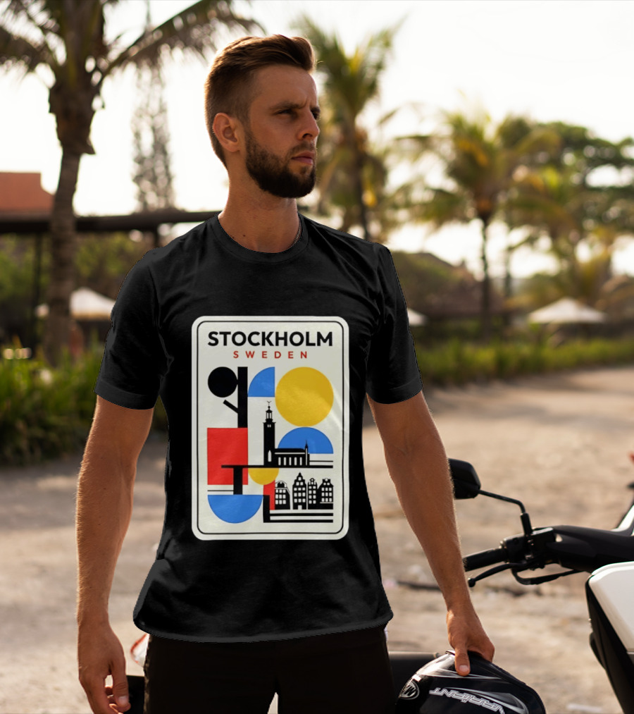 Stockholm Sweden Geometric Cityscape Travel Iconic Urban Landmark Building T-Shirt