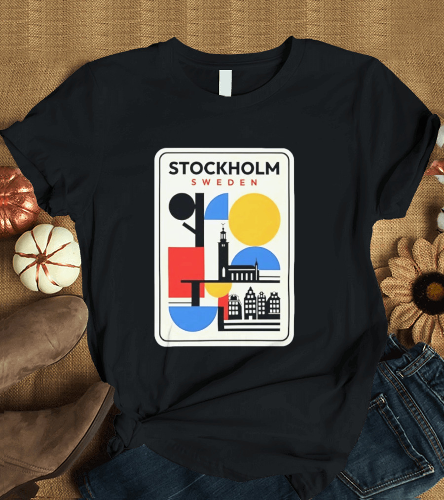Stockholm Sweden Geometric Cityscape Travel Iconic Urban Landmark Building T-Shirt