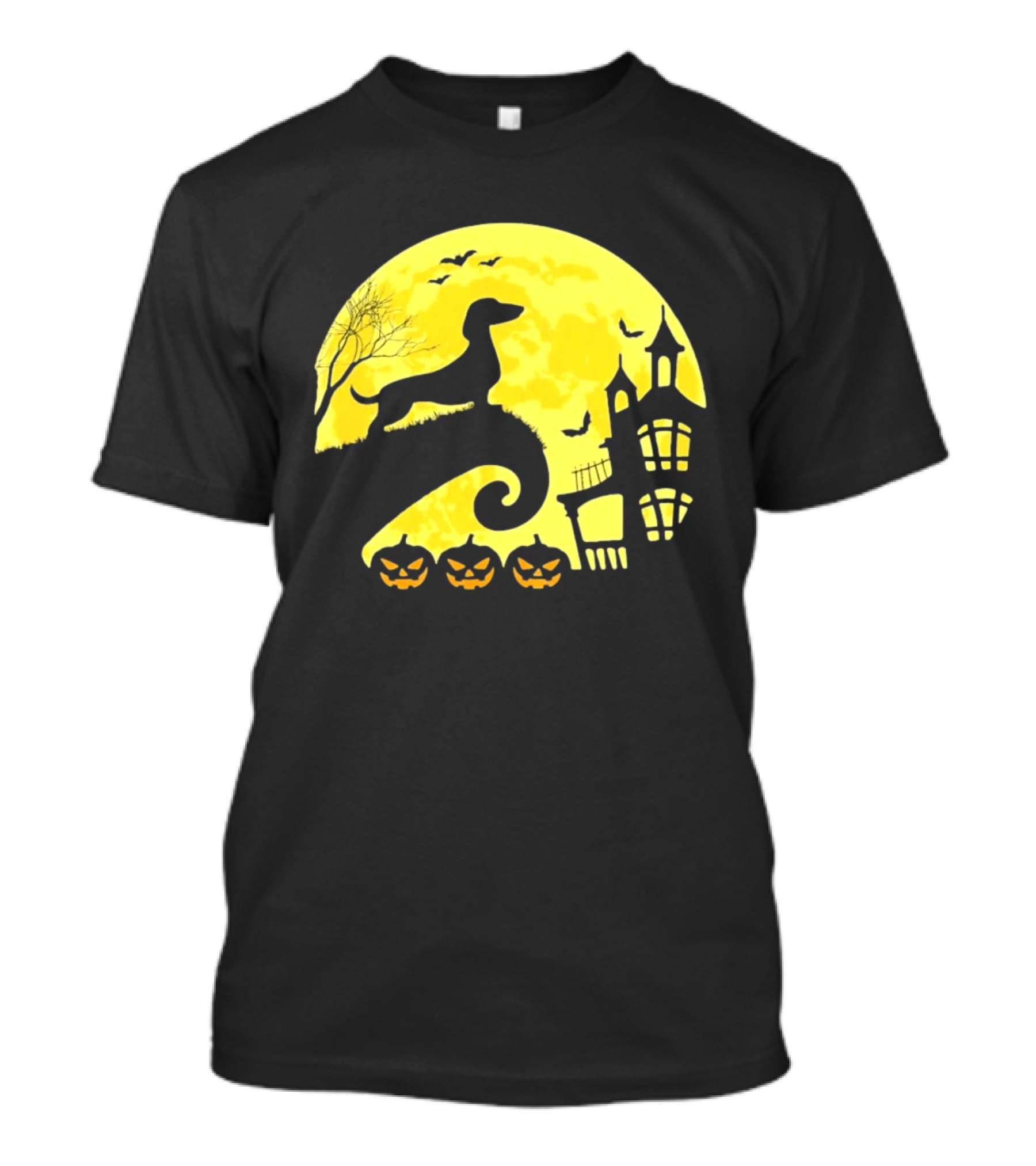 Dachshund Halloween Moon Spooky Night With Pumpkins T-Shirt