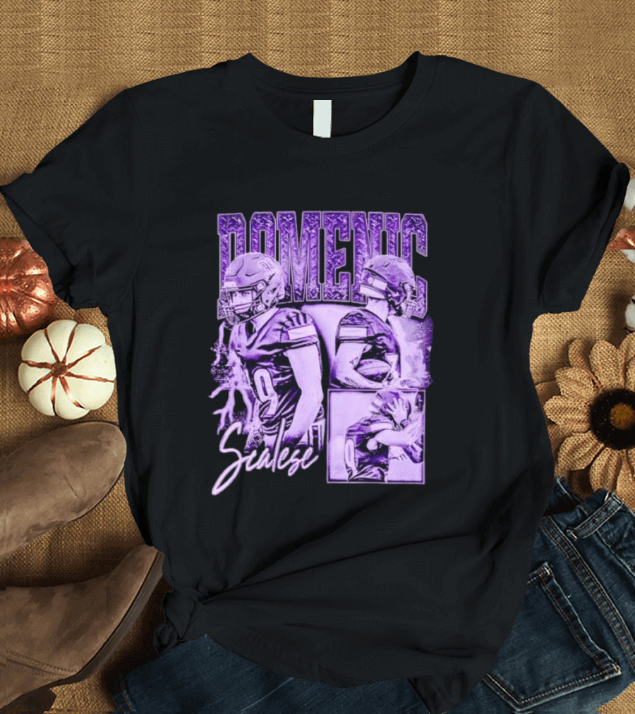 Domenic Scalese Number 9 Football Player Purple Sports Collage T-Shirt