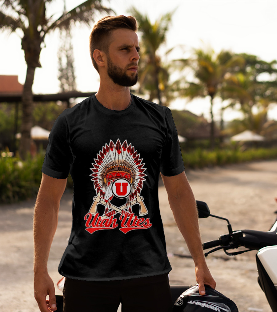 Utah Utes Headdress And Tomahawks Logo With Red And White U T-Shirt