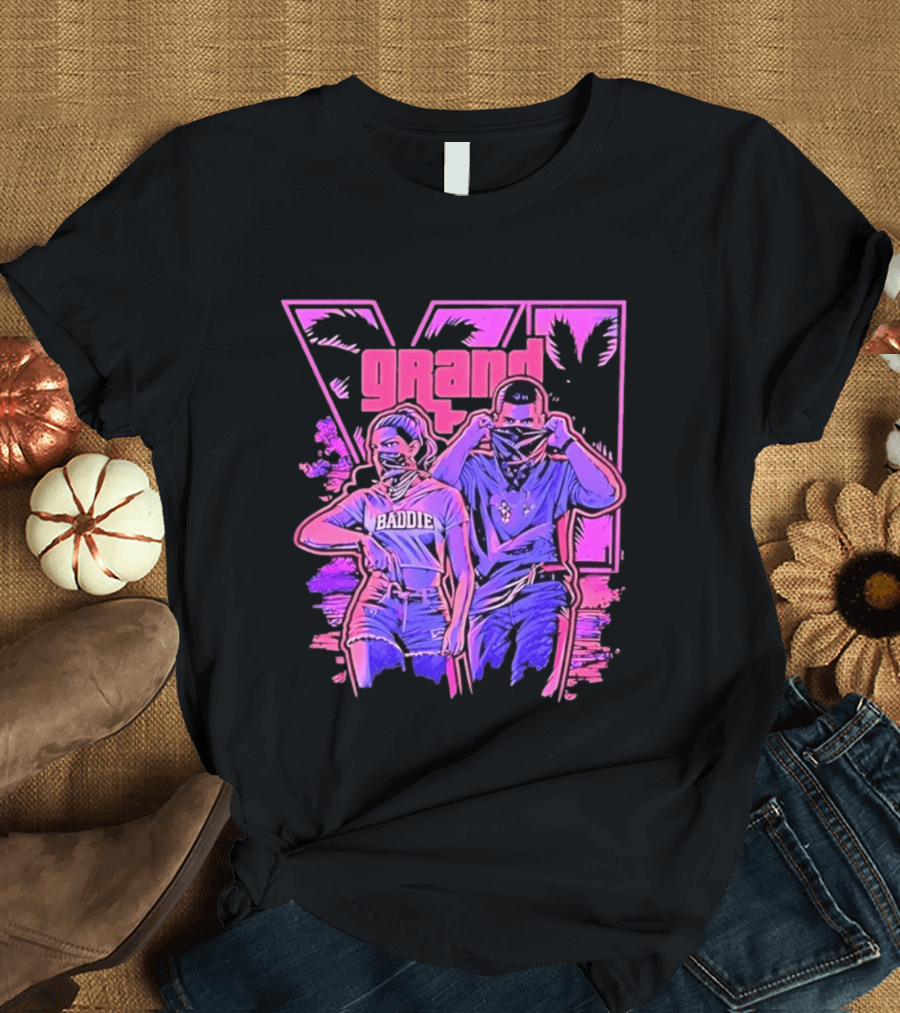 Grand Baddie Couple Neon Vibes Streetwear T-Shirt