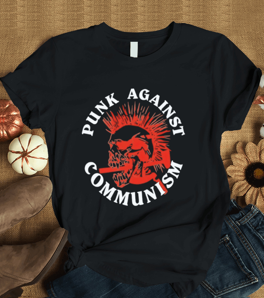 Punk Against Communism Skull Mohawk Anti Communism T-Shirt