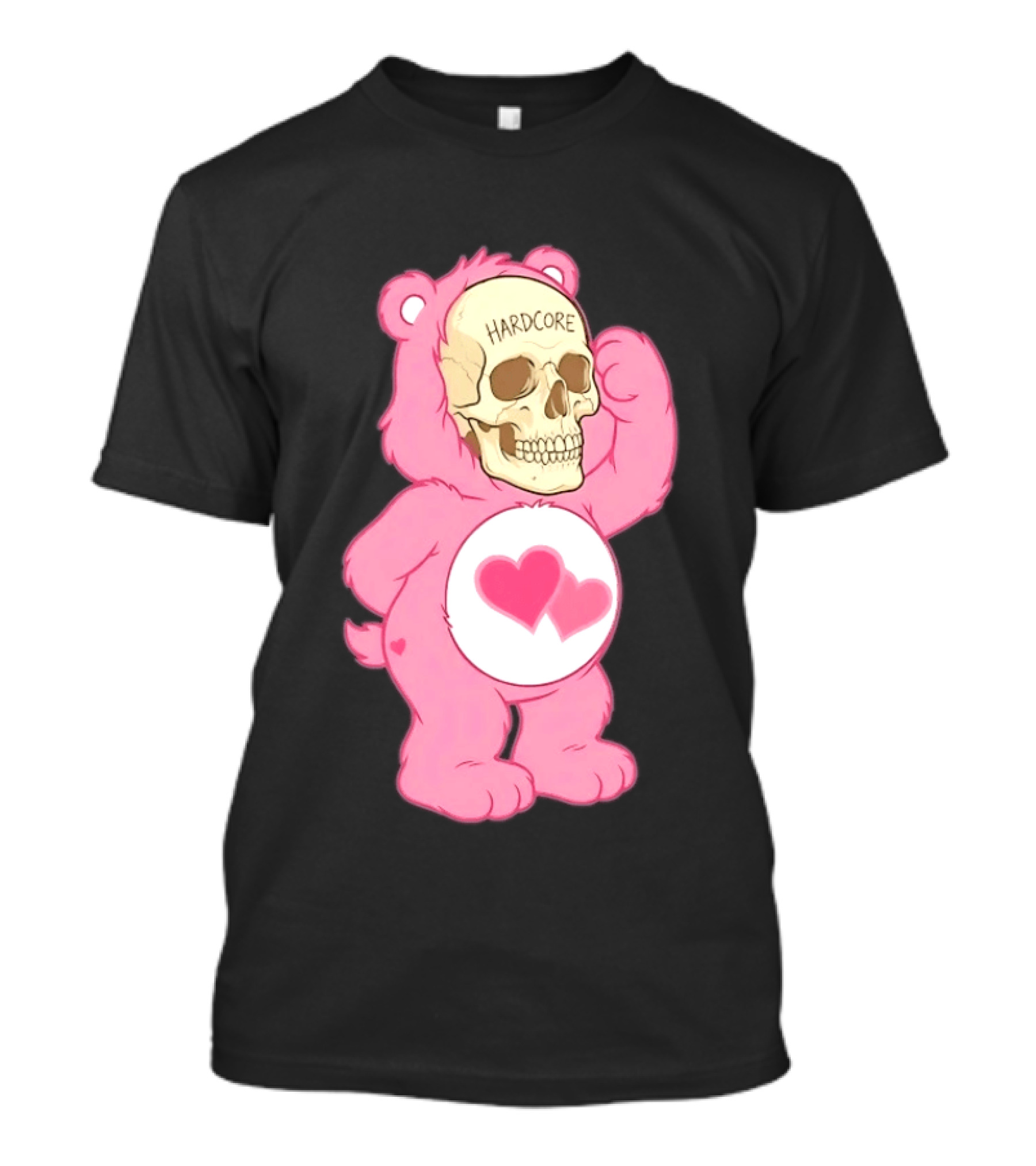 Hardcore Pink Bear Skull Goth Aesthetic With Hearts T-Shirt
