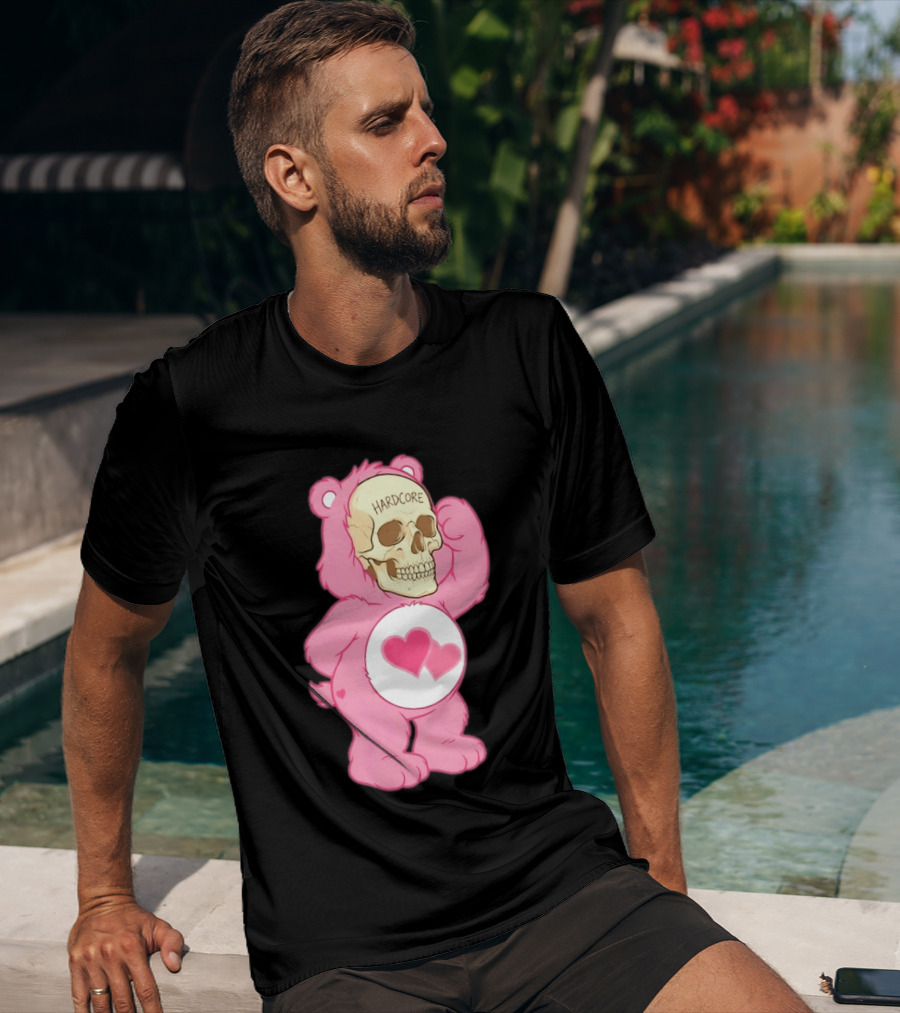 Hardcore Pink Bear Skull Goth Aesthetic With Hearts T-Shirt