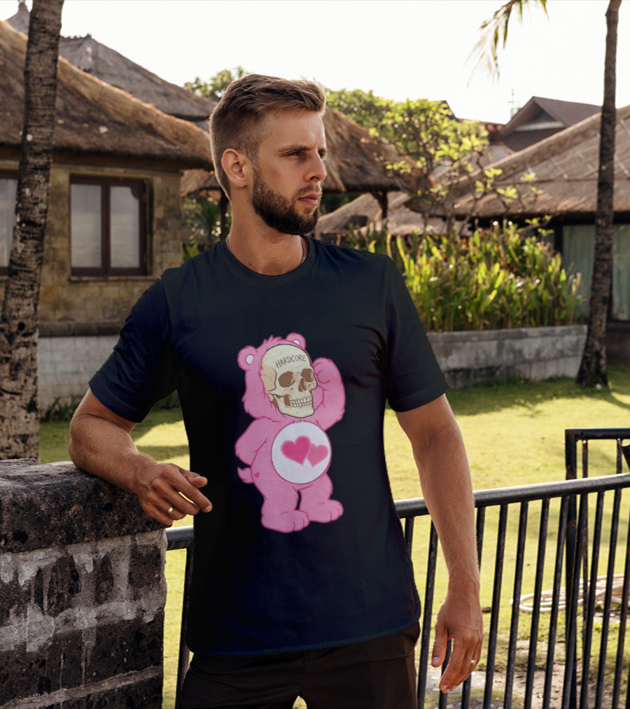 Hardcore Pink Bear Skull Goth Aesthetic With Hearts T-Shirt