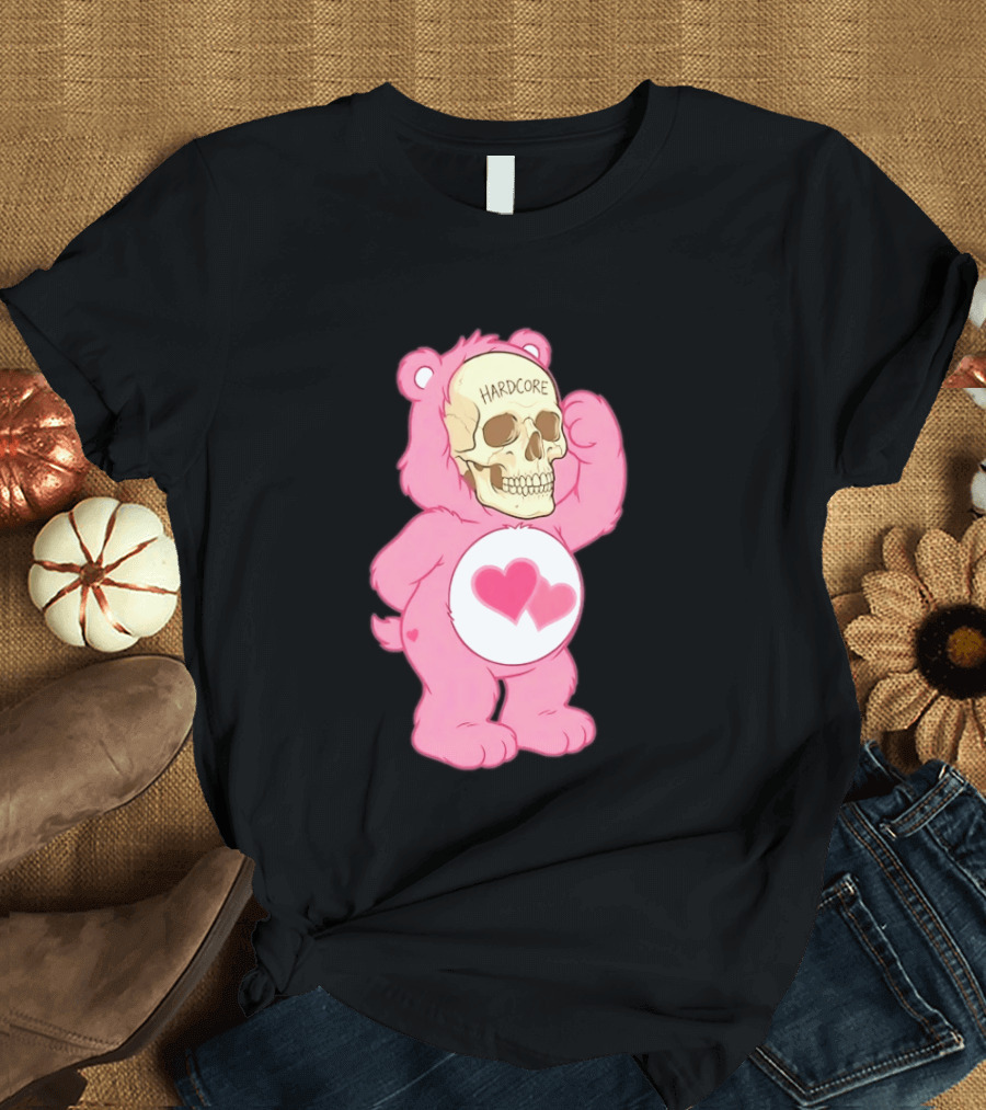 Hardcore Pink Bear Skull Goth Aesthetic With Hearts T-Shirt