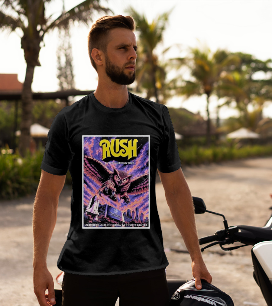 Rush Fifty Something Tour October 1 2026 Houston TX Toyota Center Owl T-Shirt