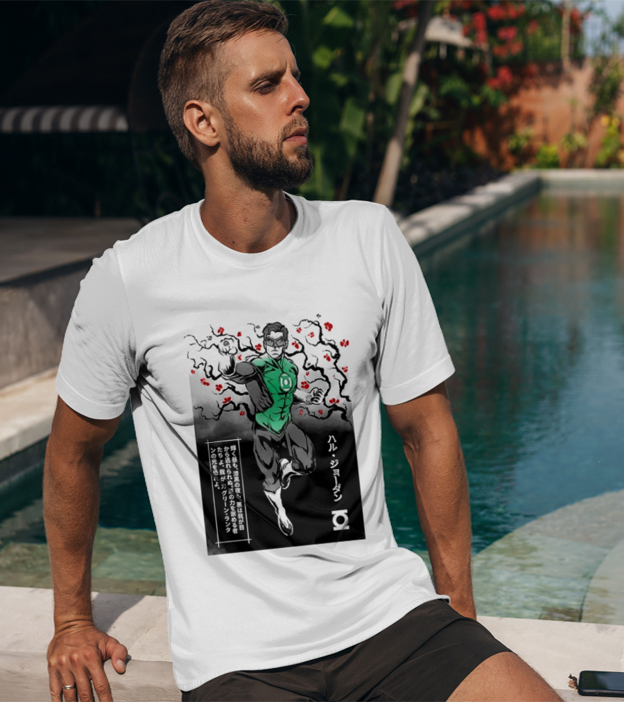 Hal Jordan Green Lantern Cherry Blossom Ink Wash Japanese Kanji T-Shirt