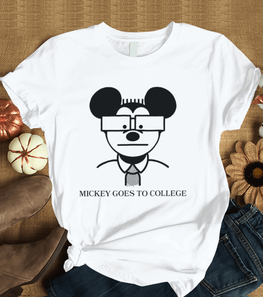 Mickey Goes To College Disney Retro Nerd Glasses T-Shirt