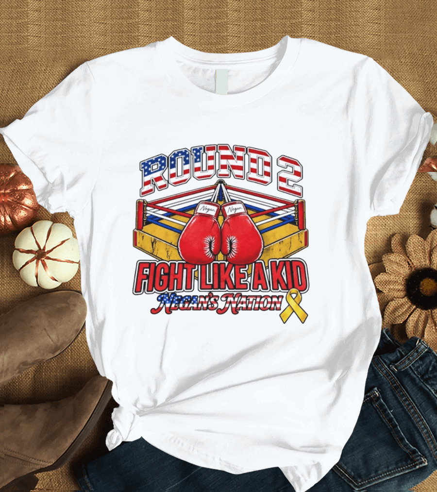 Round 2 Fight Like A Kid Negan's Nation Boxing Gloves Yellow Ribbon T-Shirt