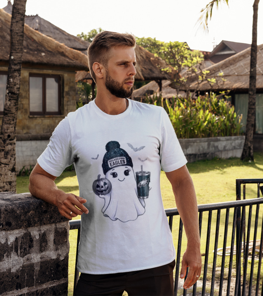 Philadelphia Eagles Beanie Ghost With Pumpkin And Bats T-Shirt