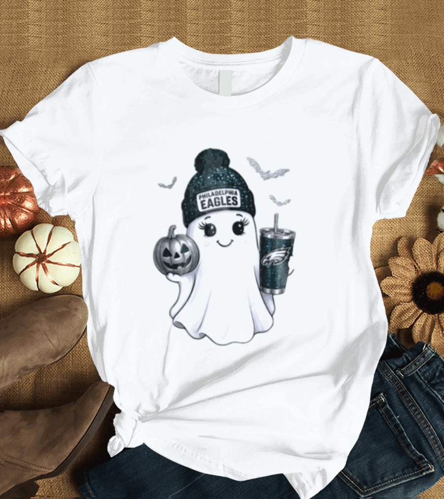 Philadelphia Eagles Beanie Ghost With Pumpkin And Bats T-Shirt
