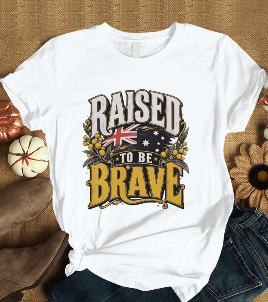 Raised To Be Brave Australian Flag With National Pride And Floral T-Shirt