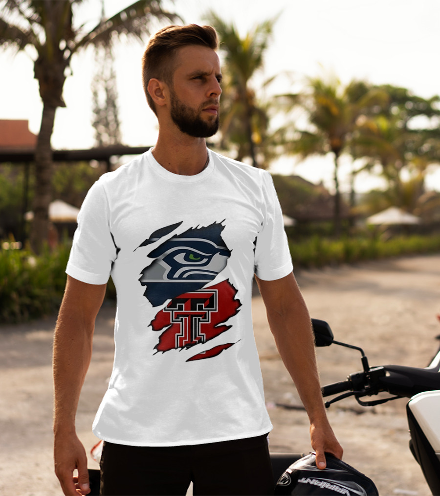 Seattle Seahawks Texas Tech Red Raiders Ripped T-Shirt