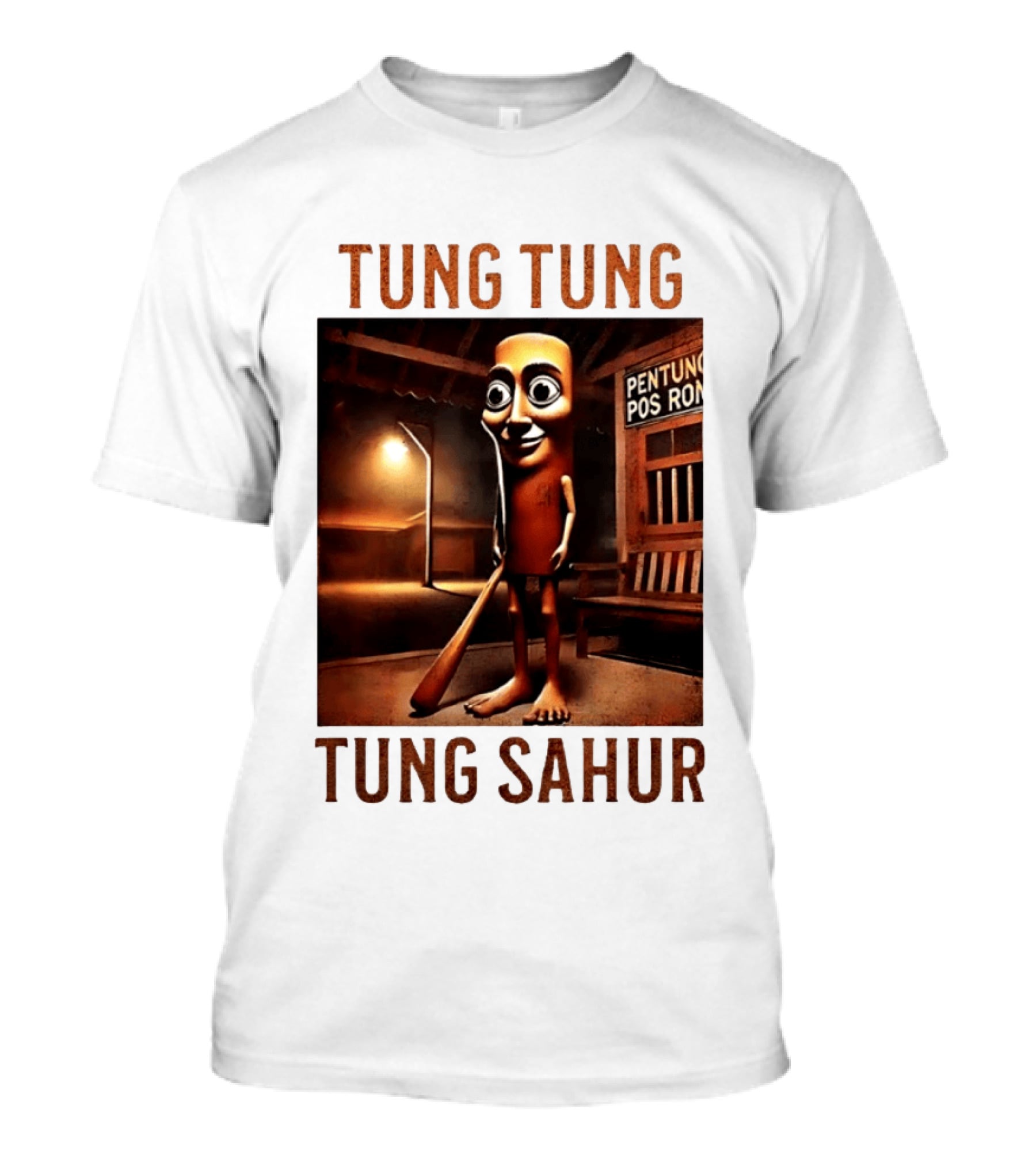 Tung Tung Tung Sahur Pentung Pos Ron Indonesian Culture Night Scene T-Shirt