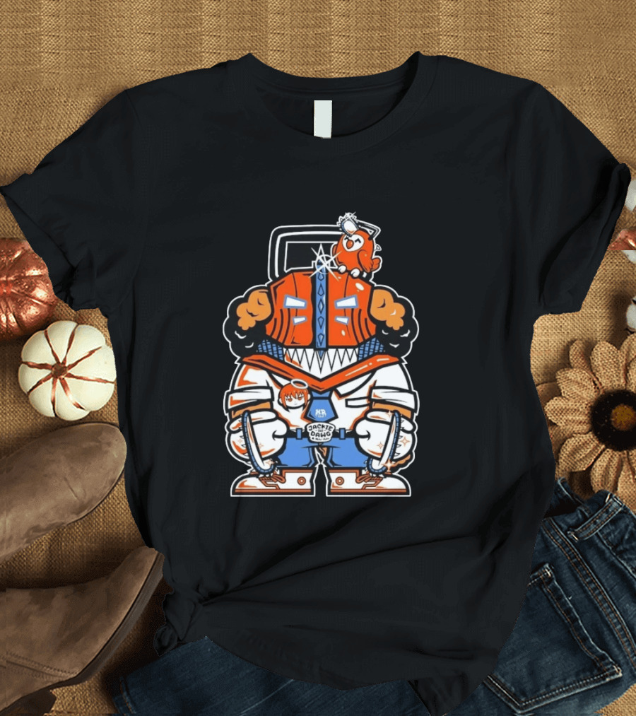 Jackie The Dawg Mau Mau Chainsaw Robot Cartoon Character With Bird T-Shirt