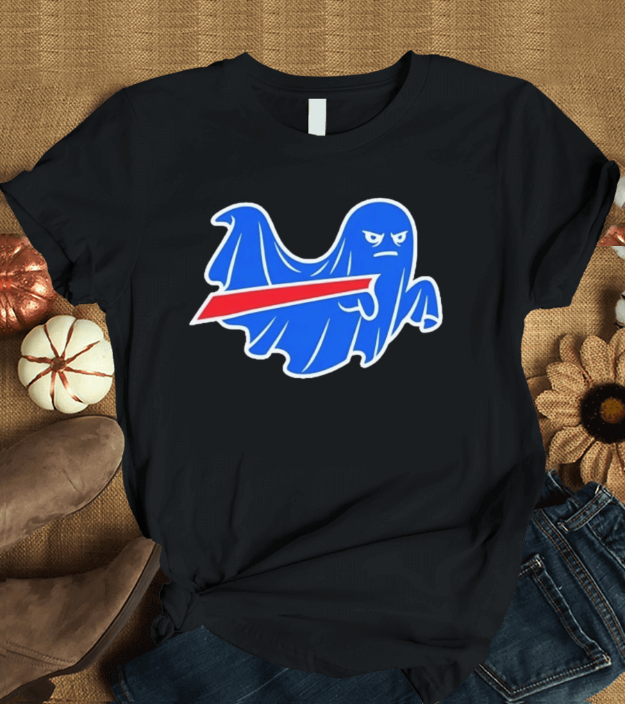 Buffalo Bills Ghost Mascot Emblem With Red T-Shirt