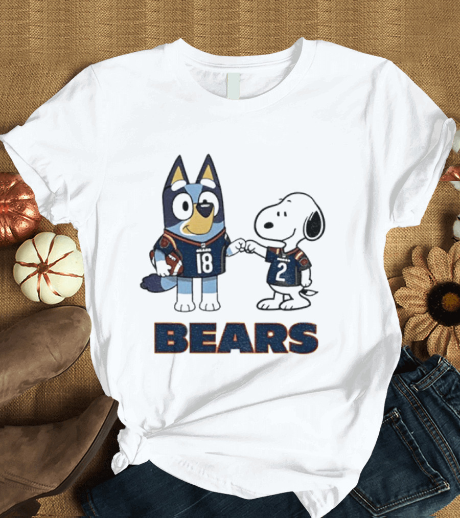 Bluey And Snoopy Chicago Bears Football Team Friends T-Shirt