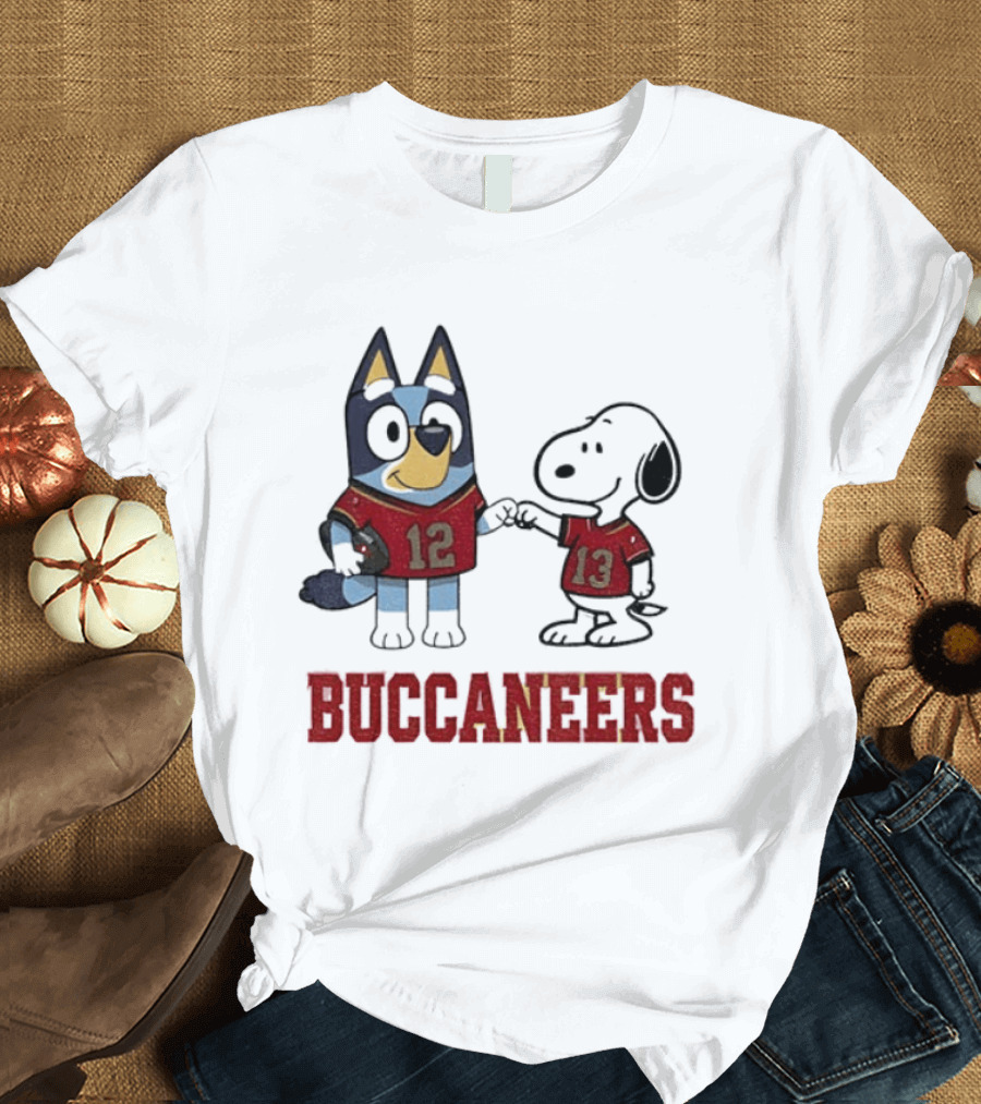 Bluey Snoopy Tampa Bay Buccaneers Football Friends T-Shirt