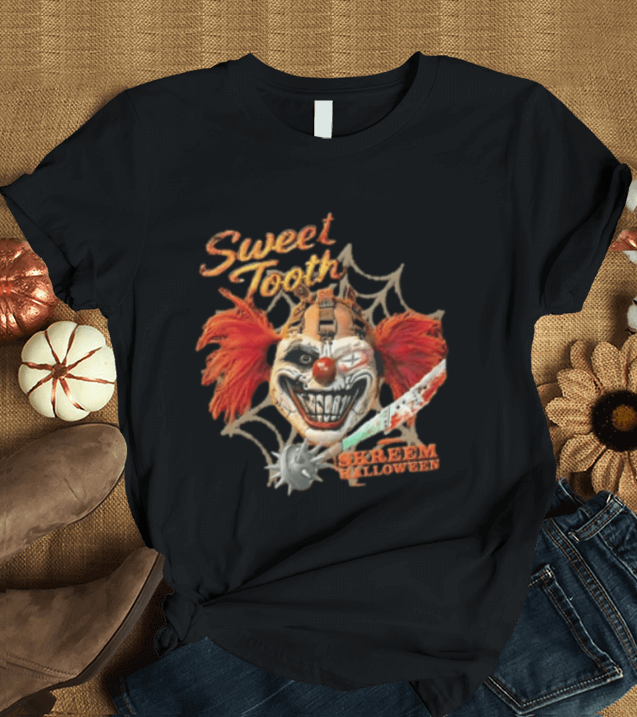 Sweet Tooth Skreem Halloween Evil Clown Mask Red Hair T-Shirt