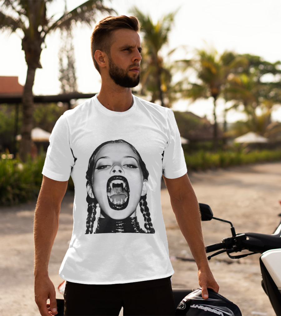 Gothic Vampire Fangs Black And White Horror Aesthetic T-Shirt