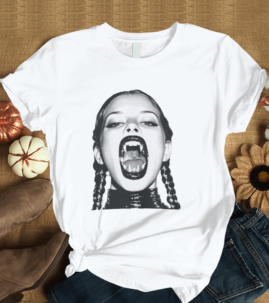 Gothic Vampire Fangs Black And White Horror Aesthetic T-Shirt