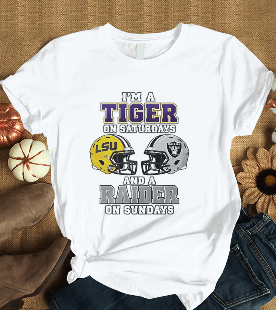 LSU Tiger On Saturdays Raider On Sundays Football Fan Helmets T-Shirt