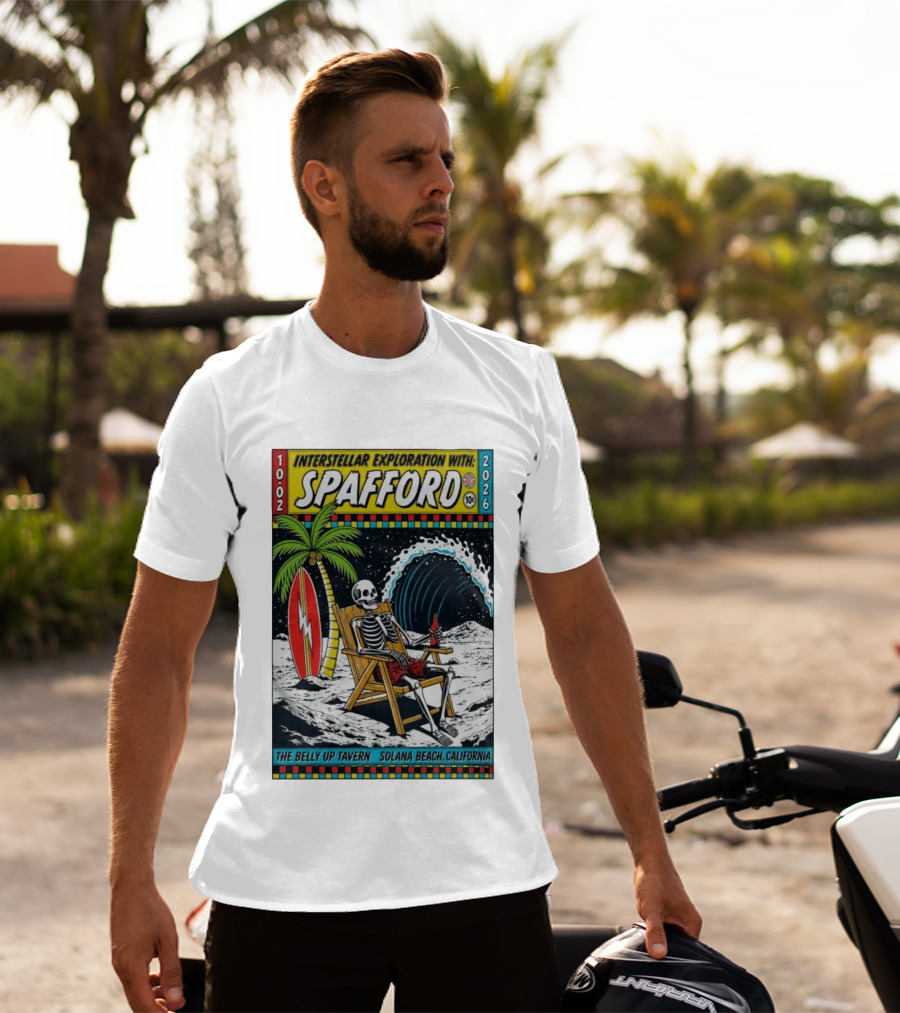 Interstellar Exploration With Spafford Skeleton Surfing At The Belly Up Tavern Solana Beach California October 2 2026 T-Shirt