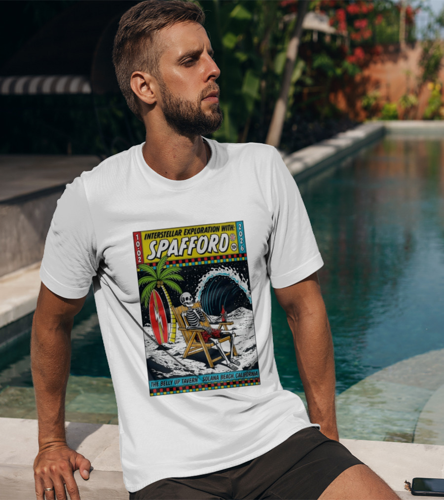 Interstellar Exploration With Spafford Skeleton Surfing At The Belly Up Tavern Solana Beach California October 2 2026 T-Shirt