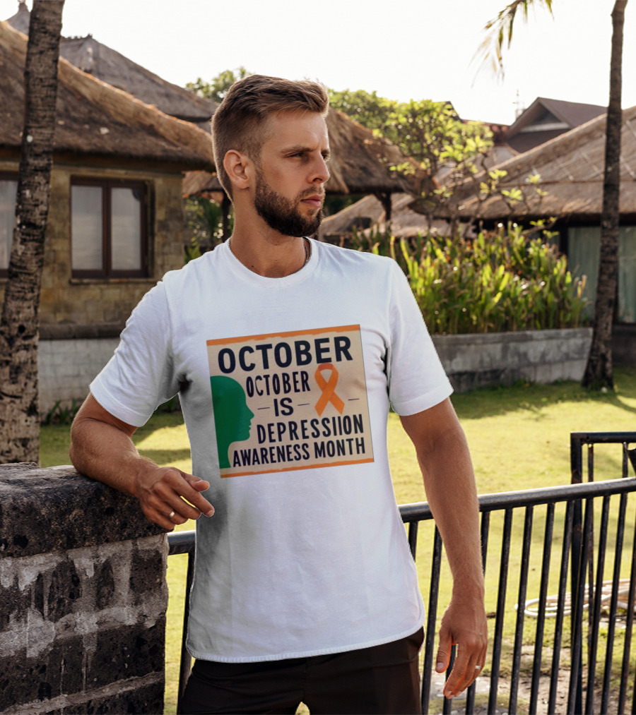 October Depression Awareness Month Orange Ribbon T-Shirt