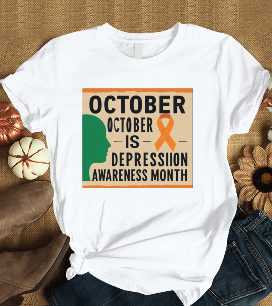 October Depression Awareness Month Orange Ribbon T-Shirt