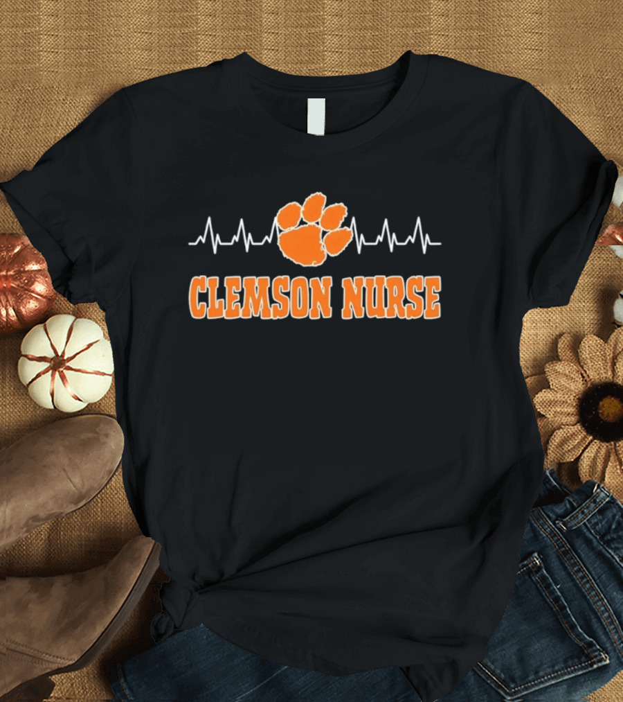 Clemson Nurse Heartbeat Paw Print Medical College Sports T-Shirt