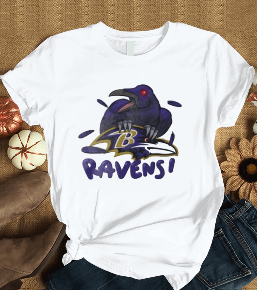 Baltimore Ravens Raven Bird Perched On Iconic Logo Ravens T-Shirt