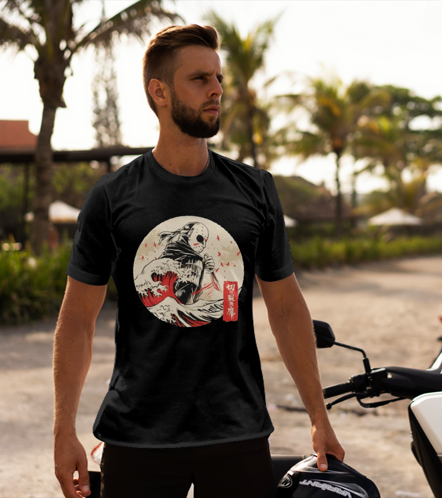 Jason Voorhees Samurai Katana Great Wave Horror Scene T-Shirt