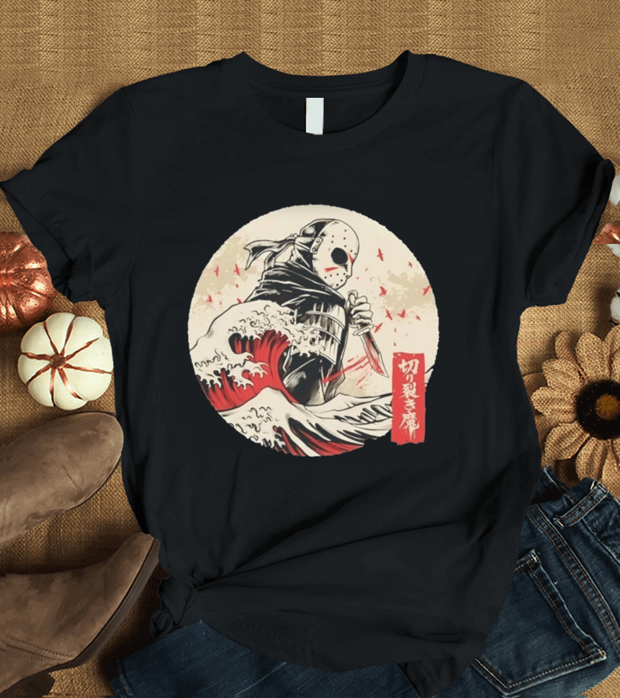 Jason Voorhees Samurai Katana Great Wave Horror Scene T-Shirt