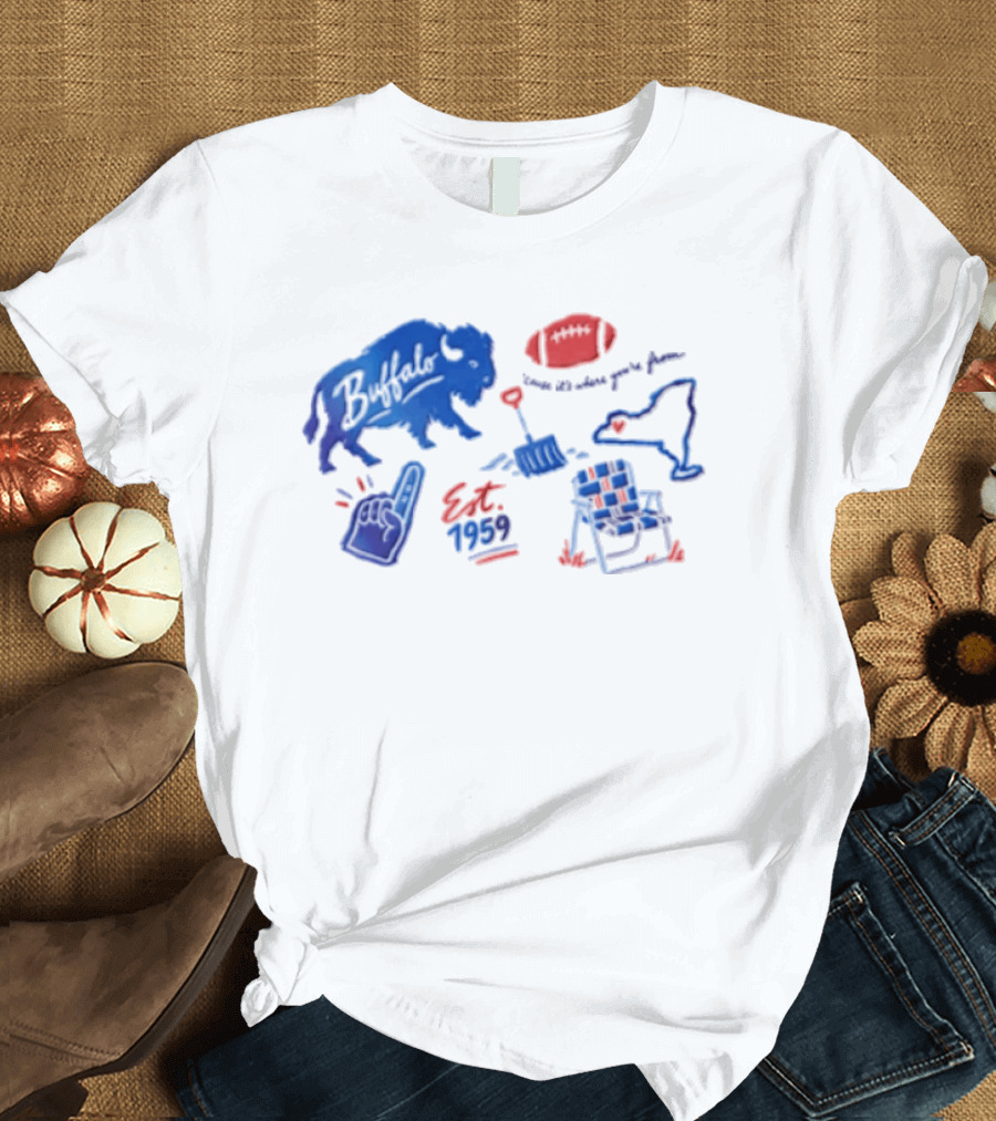 Buffalo Bills Established 1959 Football Shovel Map Chair Icons Where You Are From T-Shirt
