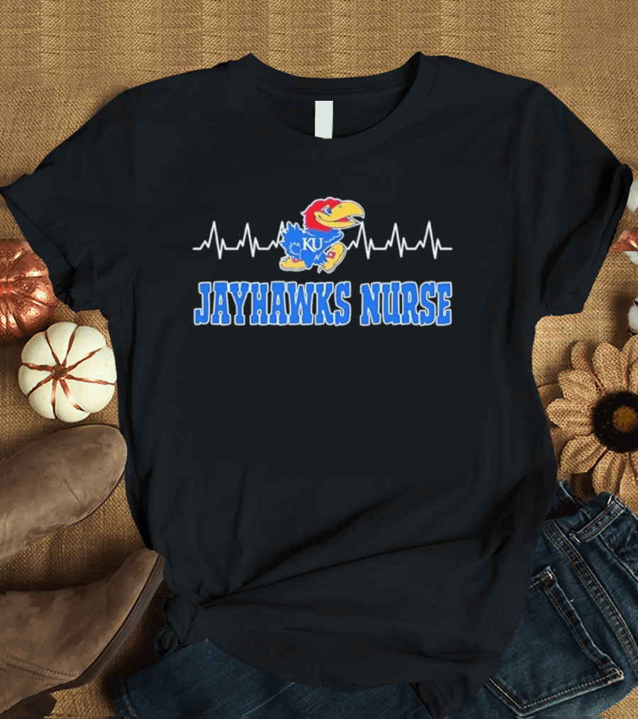 Kansas Jayhawks KU Nurse Heartbeat College Basketball T-Shirt