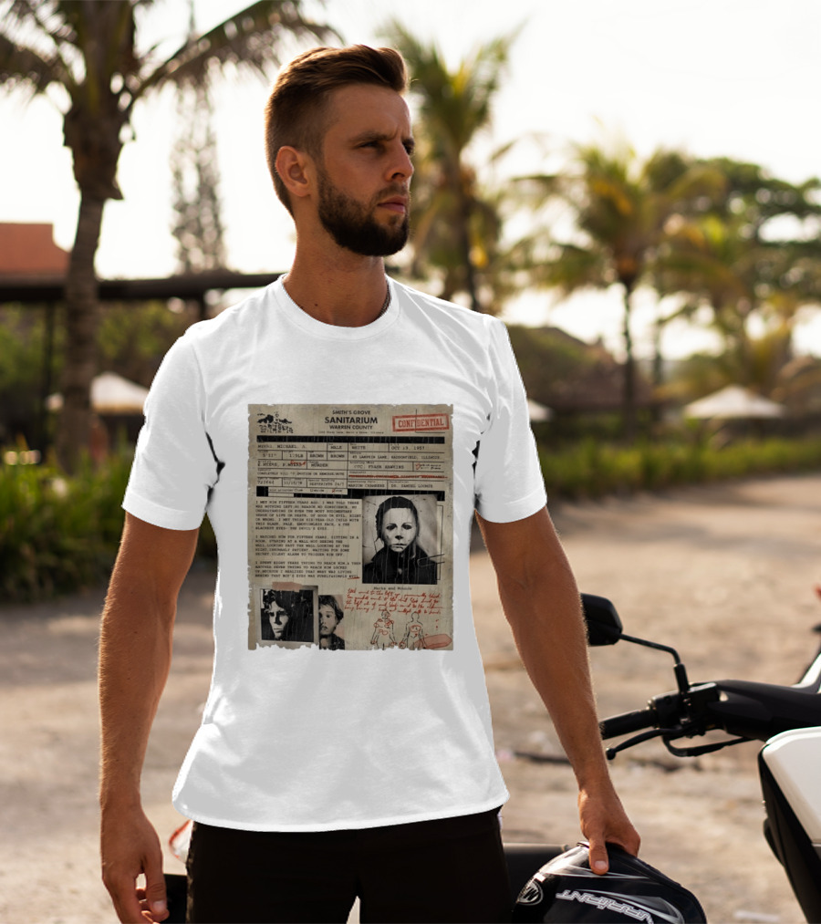 Smith's Grove Sanitarium Confidential Patient File Michael Myers Vintage Horror Movie Scene T-Shirt