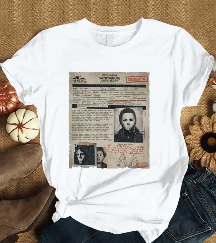 Smith's Grove Sanitarium Confidential Patient File Michael Myers Vintage Horror Movie Scene T-Shirt