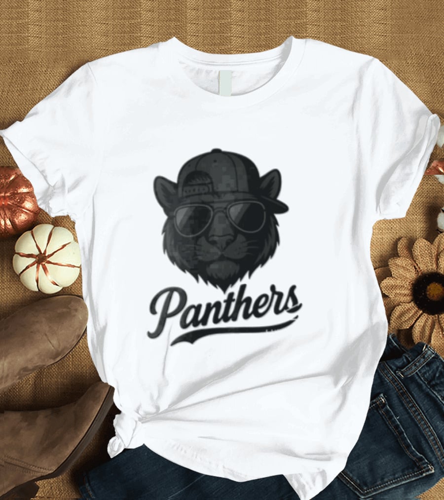 Panthers Cool Cat In Sunglasses And Baseball Cap T-Shirt